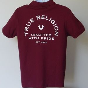NEW TRUE RELIGION CRAFTED WITH PRIDE POLO SHIRT BURGUNDY Large